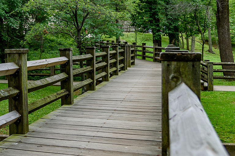 One of the bridges over the Jordan River on the Indiana University Bloomington campus.