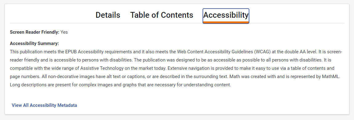 An example of an accessibility summary