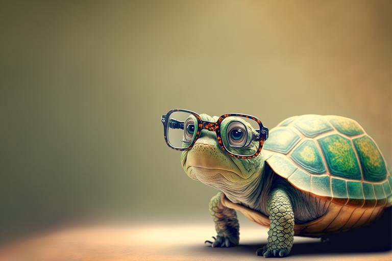 an image produced by generative ai of a turtle wearing glasses