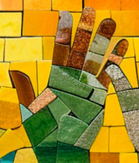 Mosaic tile hand waving hello