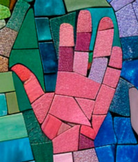 Mosaic tile hand waving hello